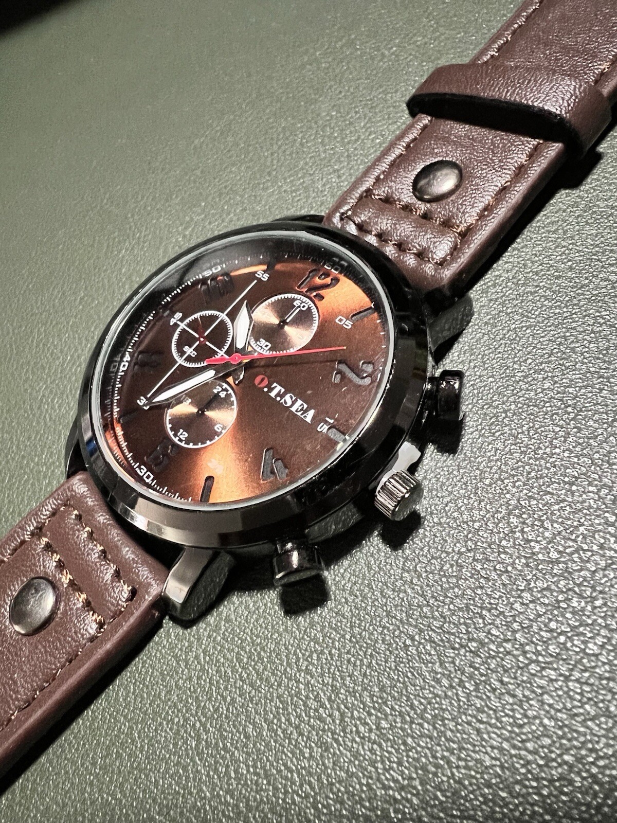 ✨Men’s O.T. Sea Sport Watch #4077 Water Resistant Leather Band New Battery E5