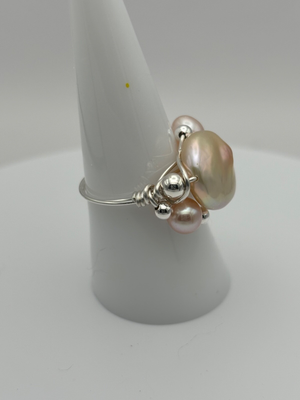 Handmade Freshwater Coin Pearl Ring in sterling silver