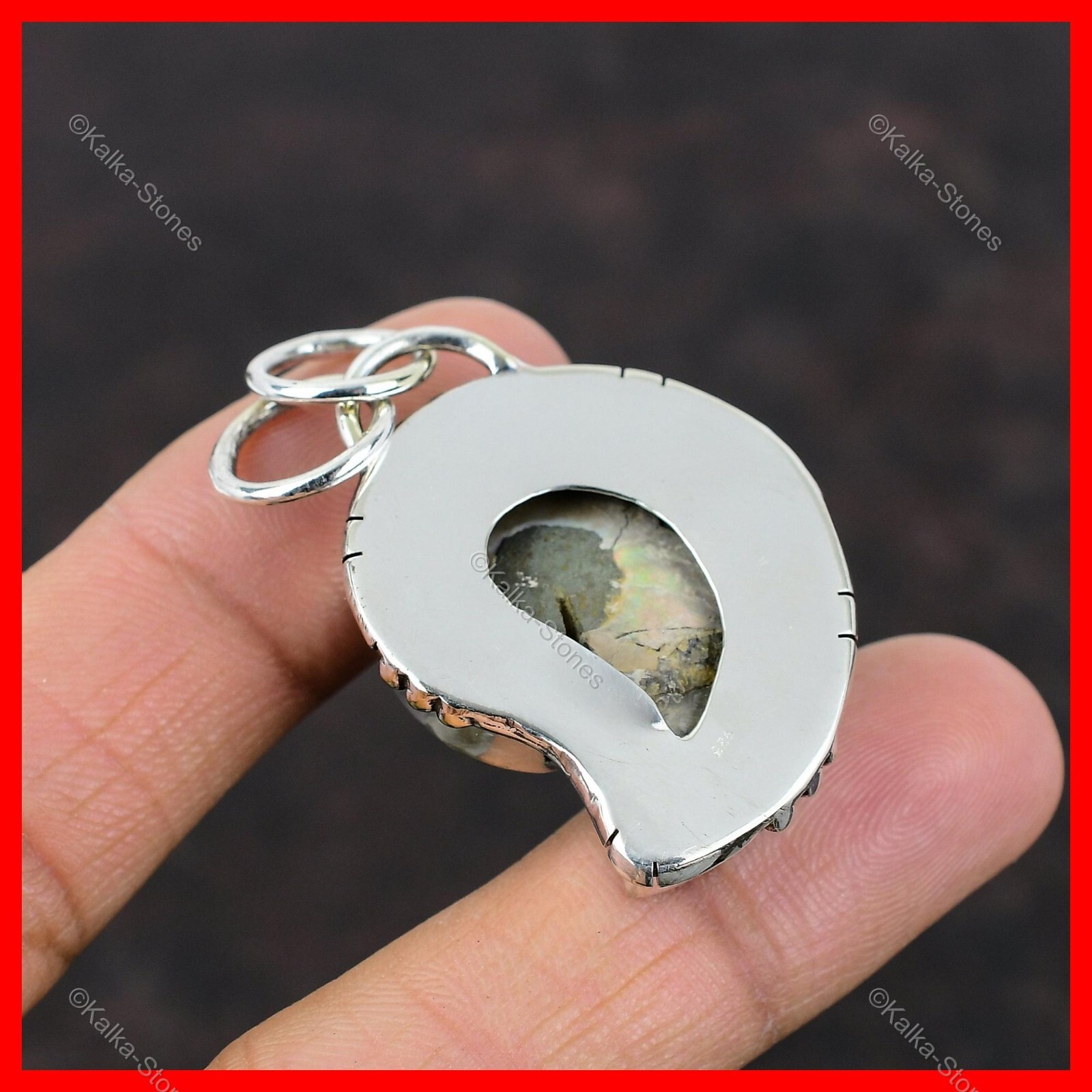 Pear Ammonite Fossil Stone 925 Sterling Silver Vintage Ethnic Pendant Jewelry