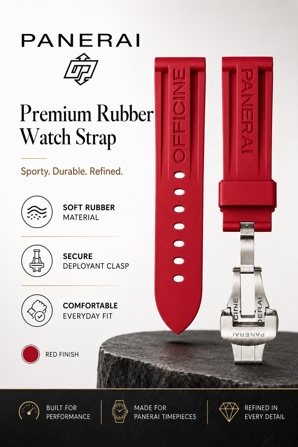 OEM Panerai Watch 24/22mm Red Caoutchouc Rubber Dive Strap MXEODQFO with Buckle