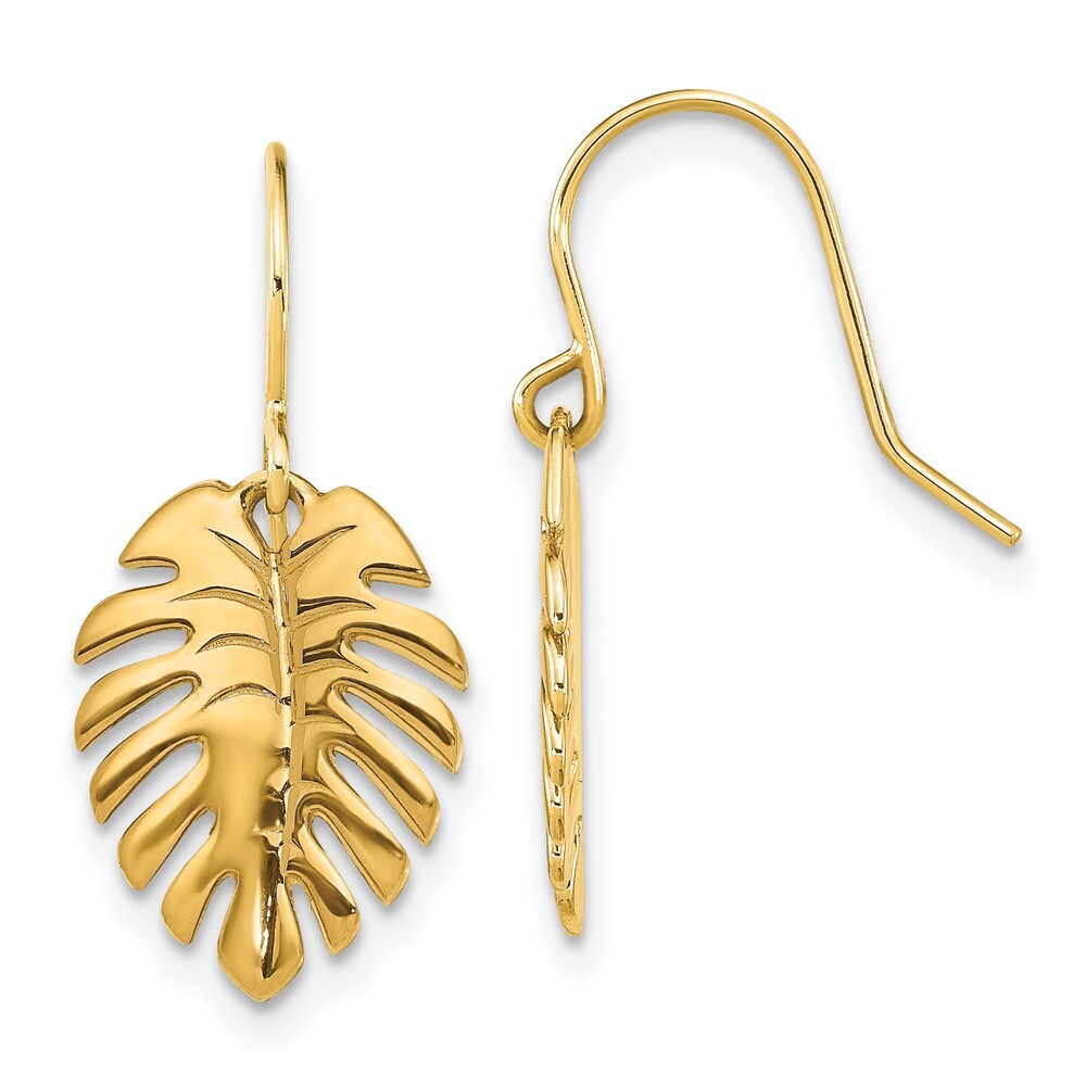 24mm 14K Yellow Gold Polished Palm Leaf Dangle Earrings SF2922E