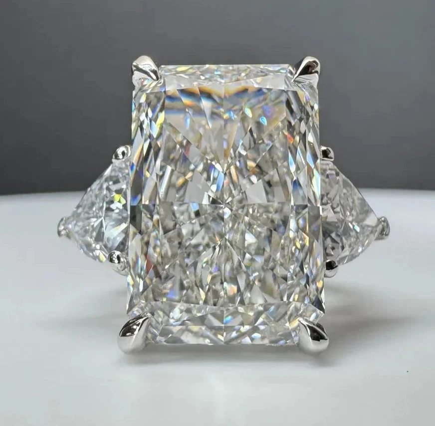 Lab Grown Radiant Cut Diamond Ring IGI Certified 14k White Gold 10.3 Ct VS E F