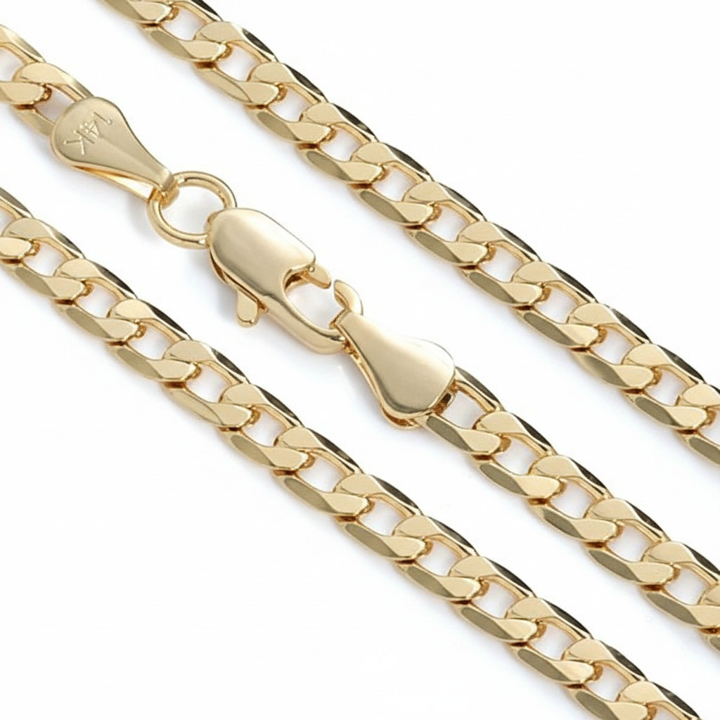 Bold 14K Gold Plated Flat Cuban Chain Necklace 4mm – Slim Cuban Link Chain