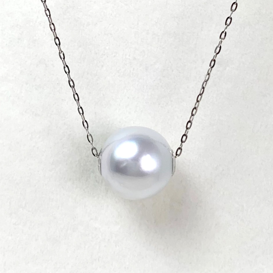 Big 11.6mm Round White South sea pearl Pendant Necklace 18Kt White Gold,17.5″