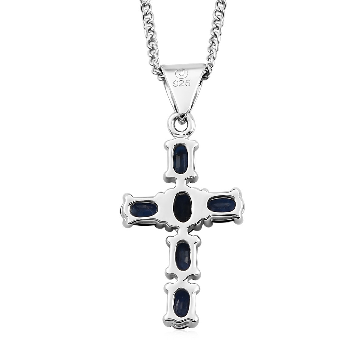 Diffused Blue Sapphire Cross Pendant Necklace 925 Silver Religious necklace