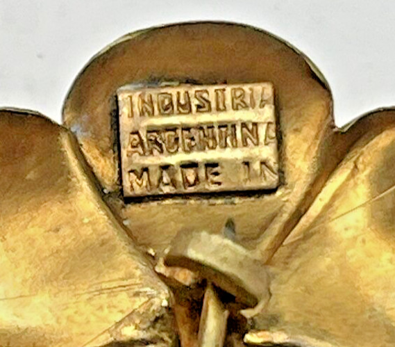 Large Antique Vintage INDUSTRIA Made in ARGENTINA Brass Flower Art Deco Brooch