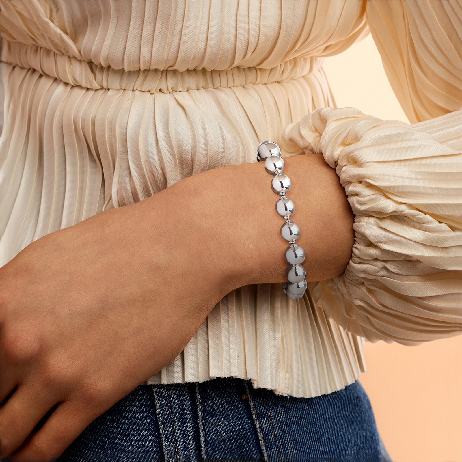 Ross-Simons 10mm Sterling Silver-Plated Bead Bracelet. 7 inches