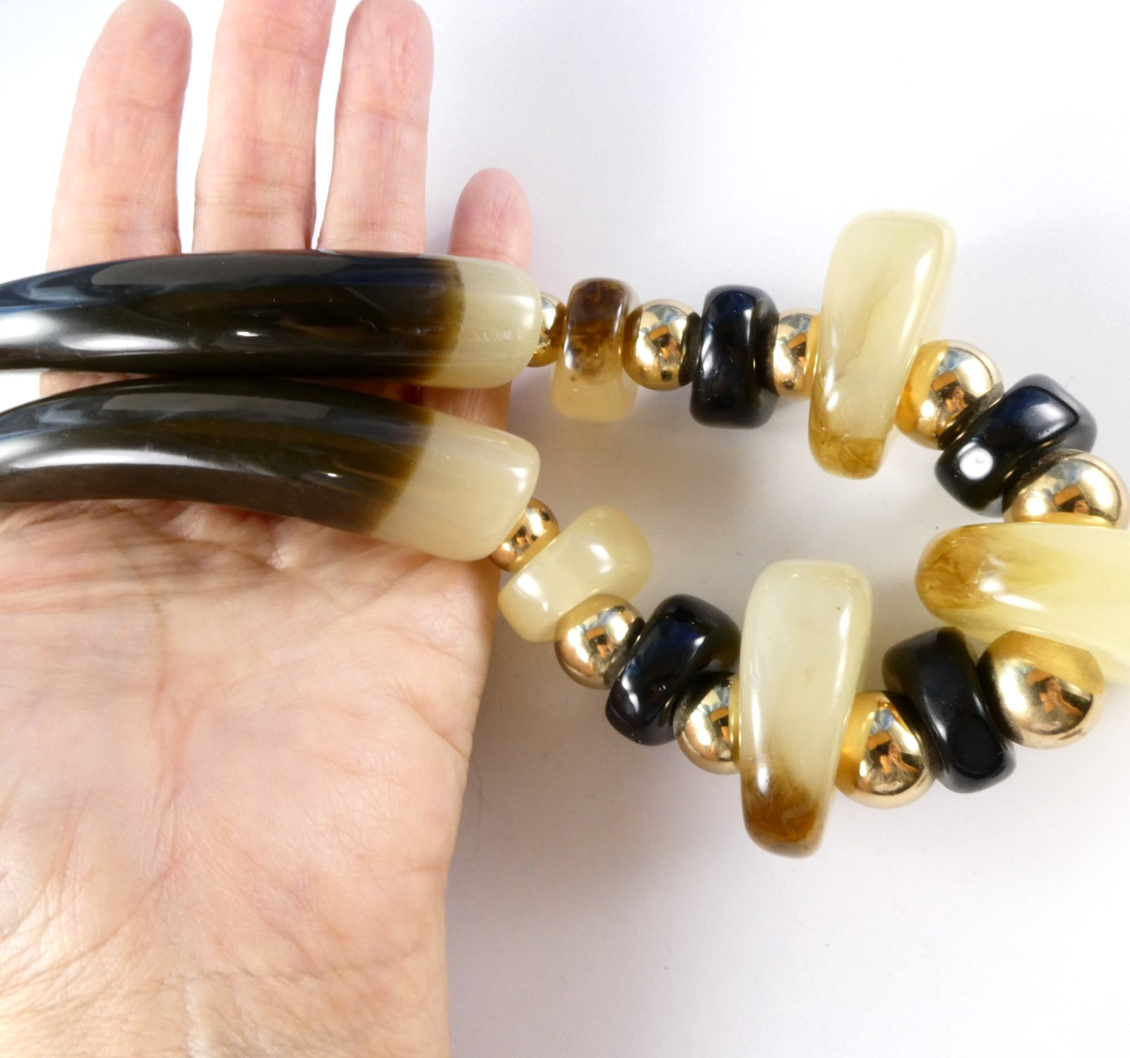 Vtg Lucite Acrylic Fashion Necklace Thick Chunky Nice Quality w/ Gold Beads