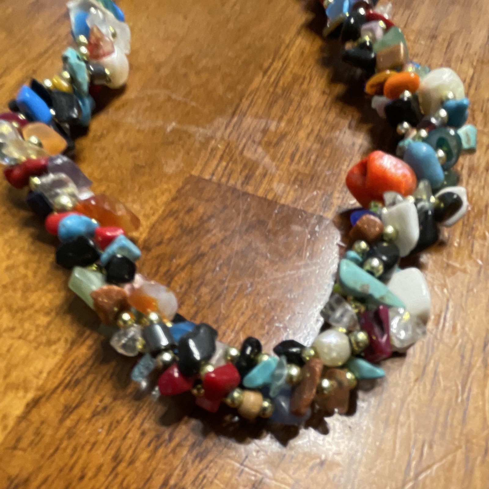 Lot of 2 Multicolor Chip Bead Strand Necklaces Stone & Glass Beads Semi Precious