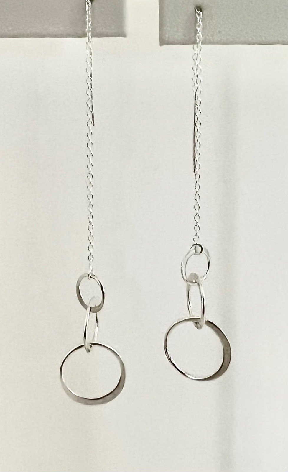 *IAJ* .925 Sterling Silver Triple Tiered Circles Ear Threads Threader Earrings