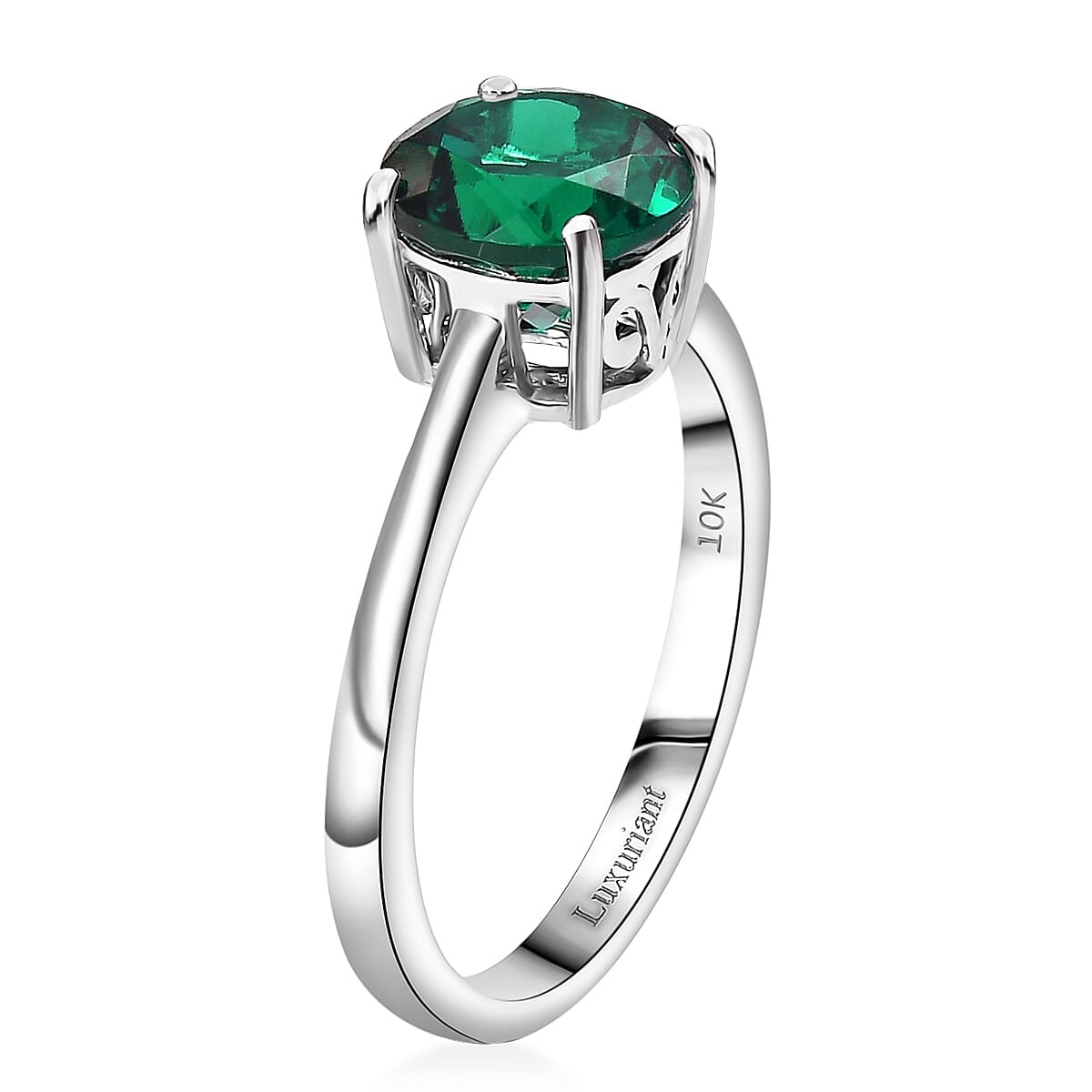 AAA Lab Grown Emerald 1.64 ctw Solitaire Ring in 10K White Gold Size 9.0