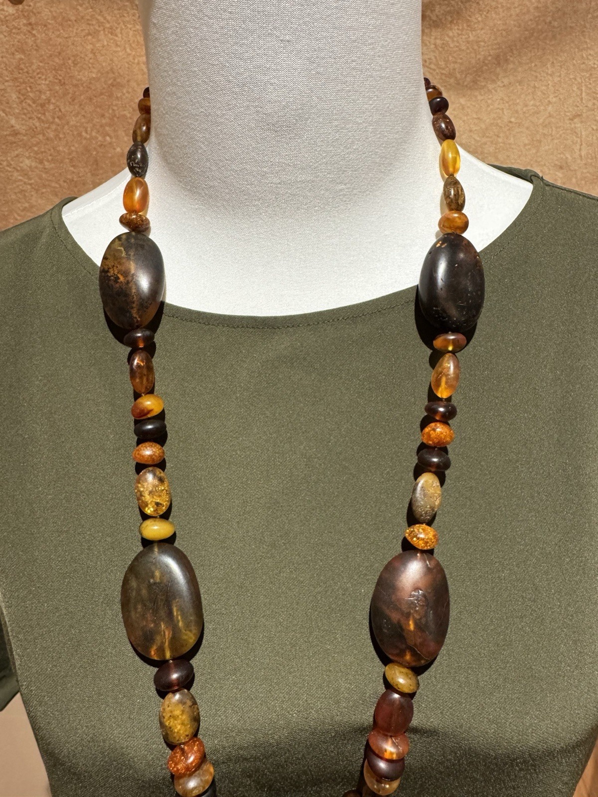 Natural Baltic Amber Statement Necklace, Dark Cognac Butterscotch 79g 80cm