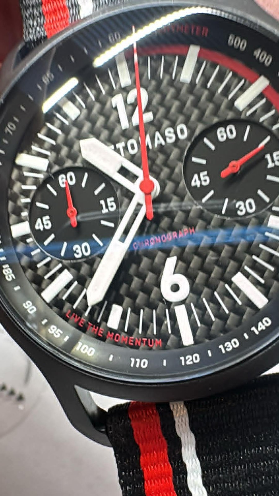 NEW Mens SS 42MM Detomaso SORPASSO watch Chronograph Carbon FIBER Edition (A40)