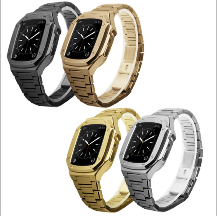 For Apple Watch Series 4/5/6/7 41/44/45mm Stainless Steel iWatch Band with Case