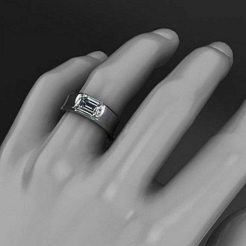 2.80 Ct Emerald Cut Diamond Lab-Created Men’s Wedding Ring 925 Sterling Silver