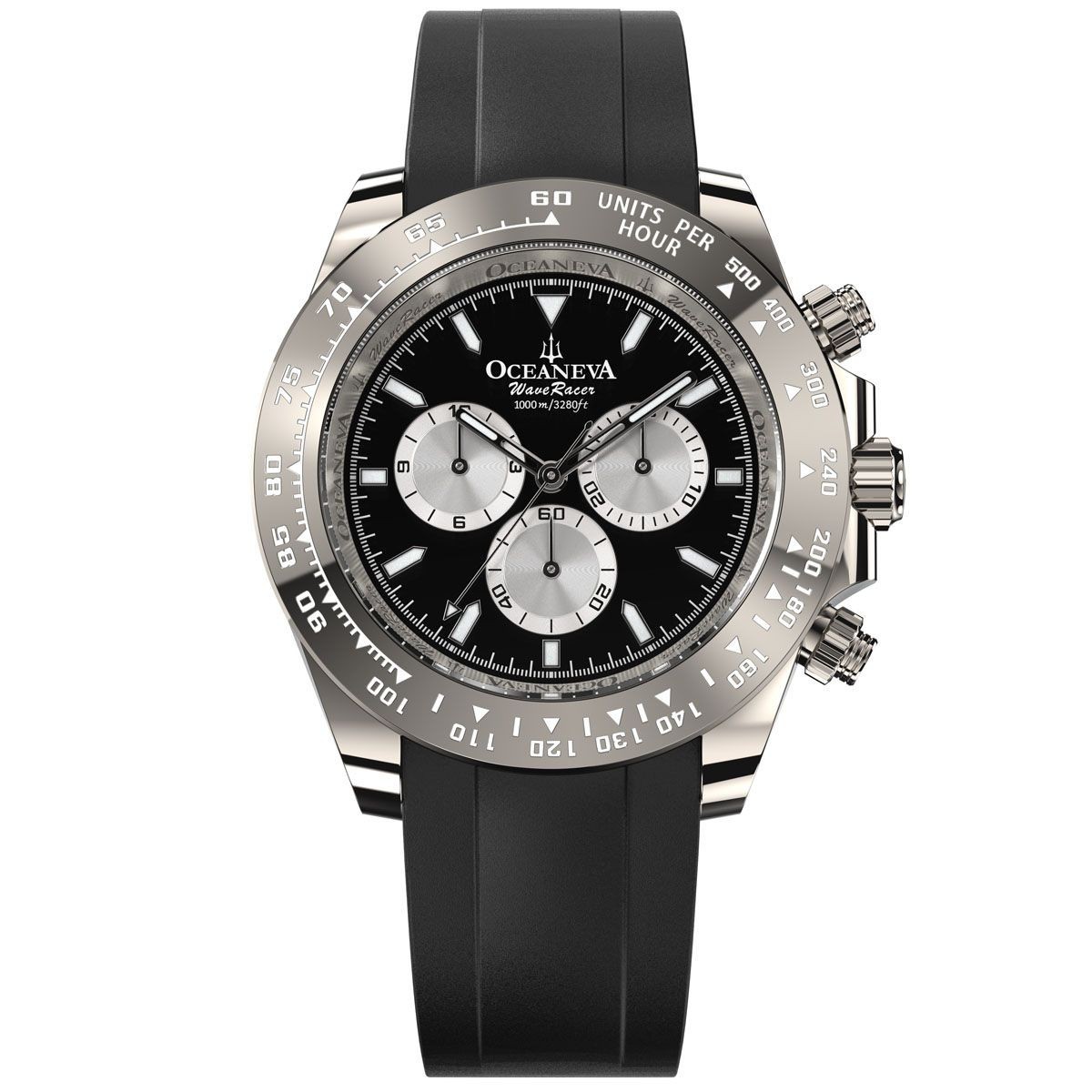 Oceaneva WaveRacer 1000M Black Silver – Grade 5 Titanium Automatic Chronograph
