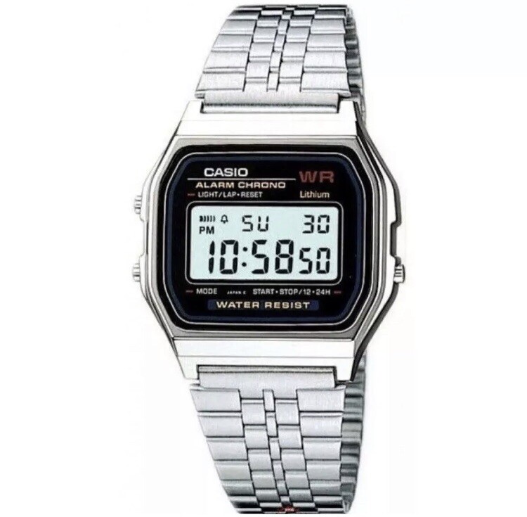 New Casio A159W Digital Classic Retro Stainless Steel Silver Watch UK SELLER
