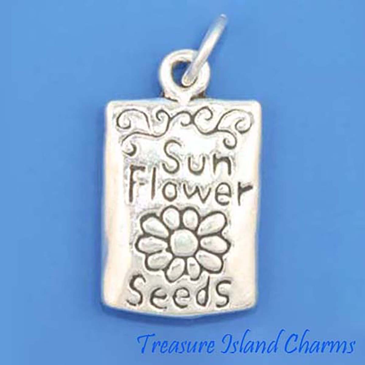 Sunflower Flower Seeds Garden 3D 925 Solid Sterling Silver Charm MADE IN USA