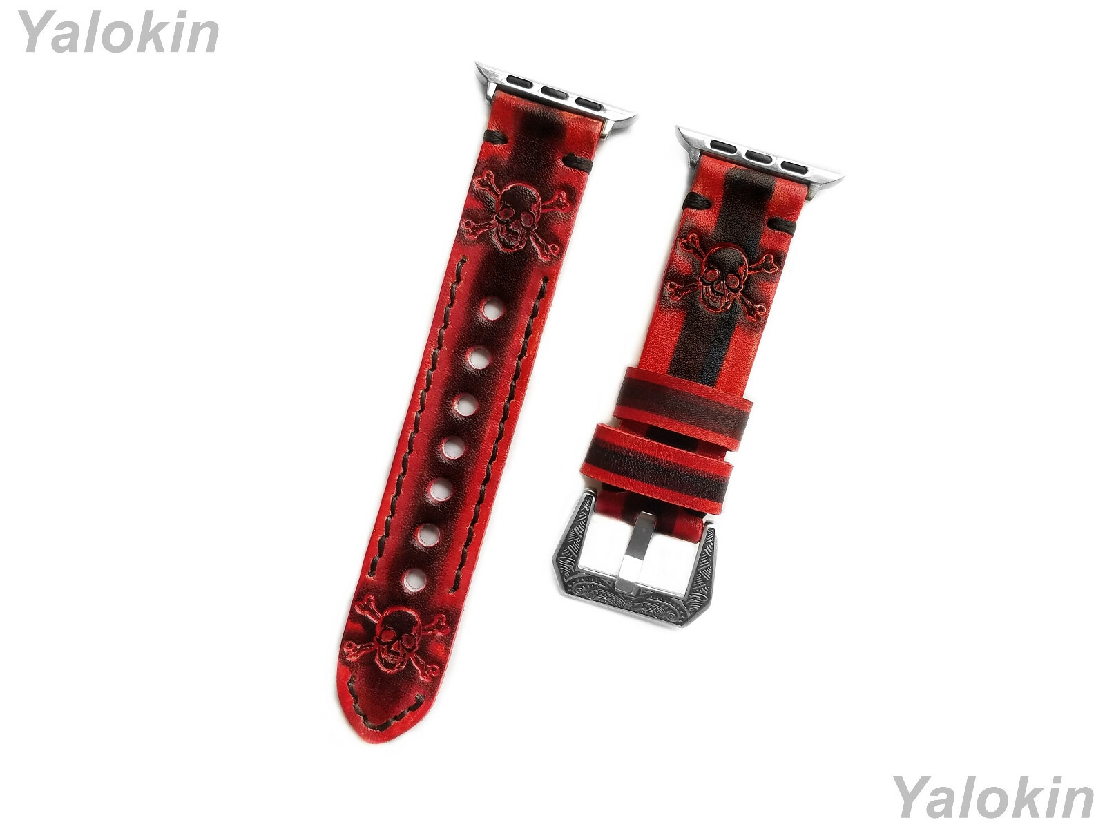 Red Black Skull Bones Band Strap for Apple Watch Ultra 3 2 1, 11 10 SE 3 Series