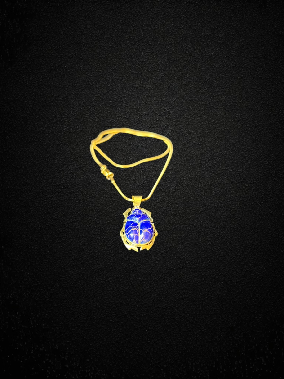 Blue Scarab Pendant Necklace Ancient Egyptian Amulet Lapis Blue Beetle Charm