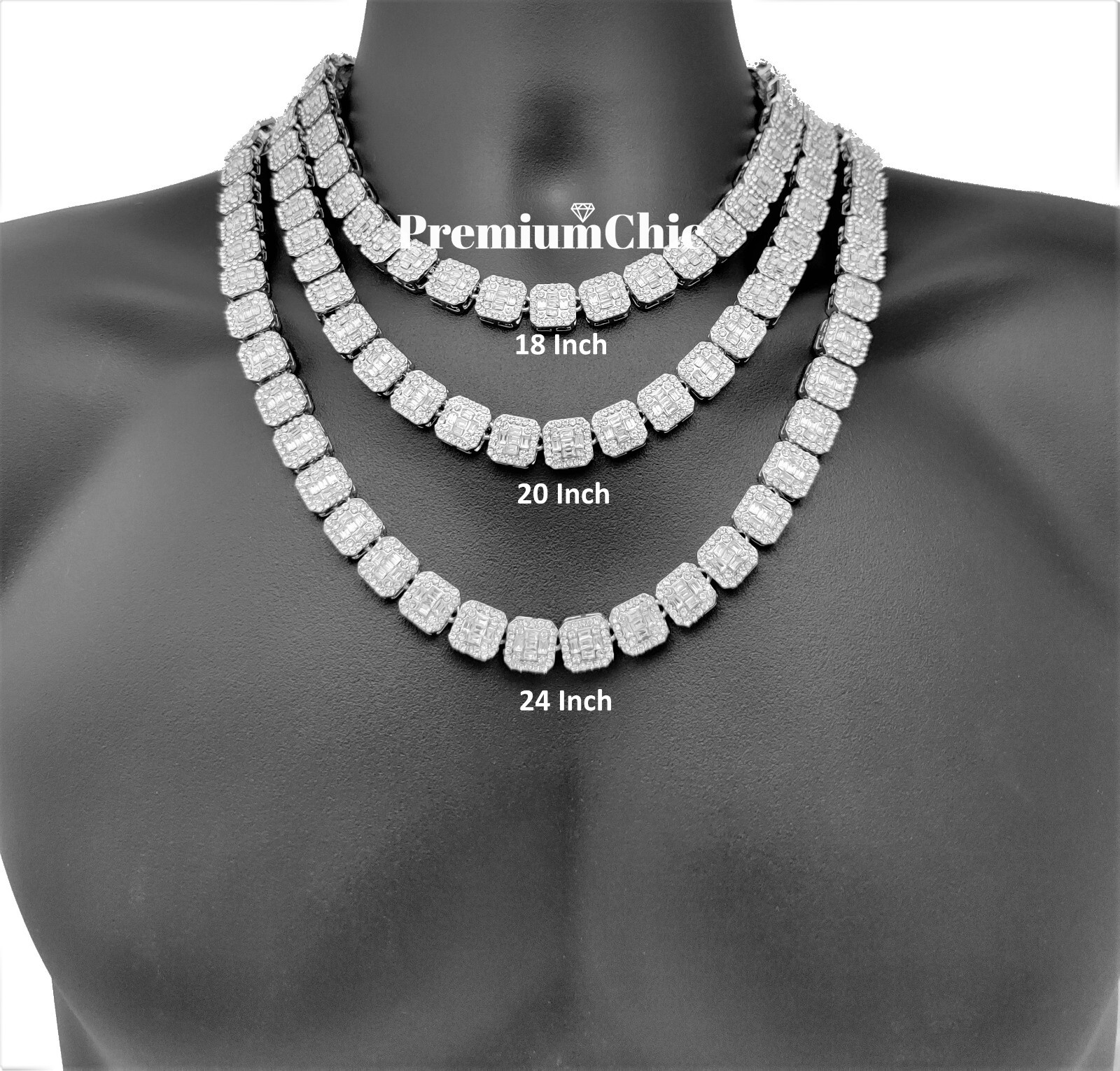 Baguette Cluster Tennis Chain Designer Necklace ICED Plated CZ Jewelry Men Women