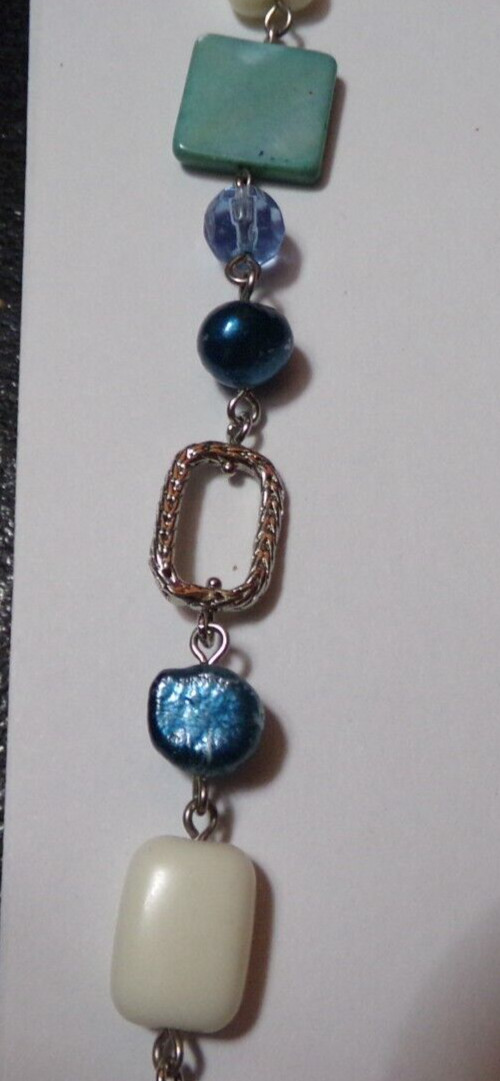 Vintage Blue, White & Silver Tone Shells & Beads 36″ Necklace – Lia Sophia