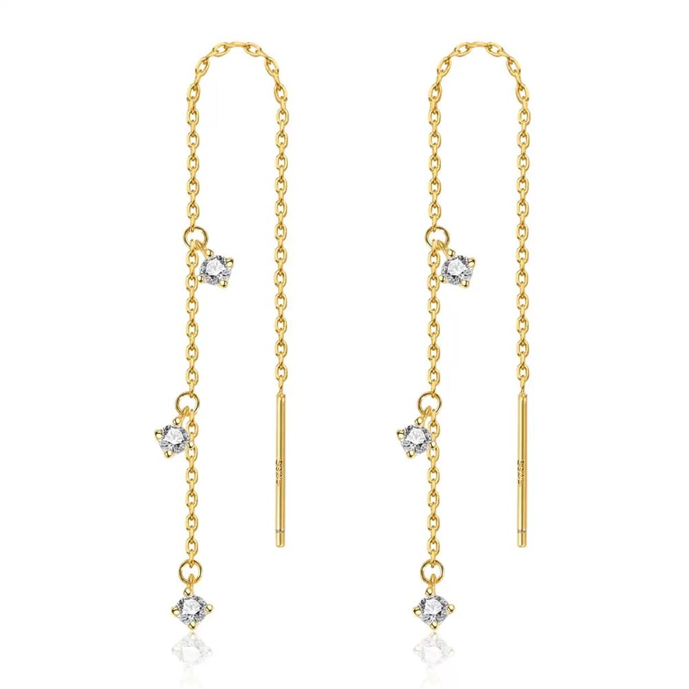 14K Gold Plated CZ Dangle Chain Earrings for Women Hypoallergenic