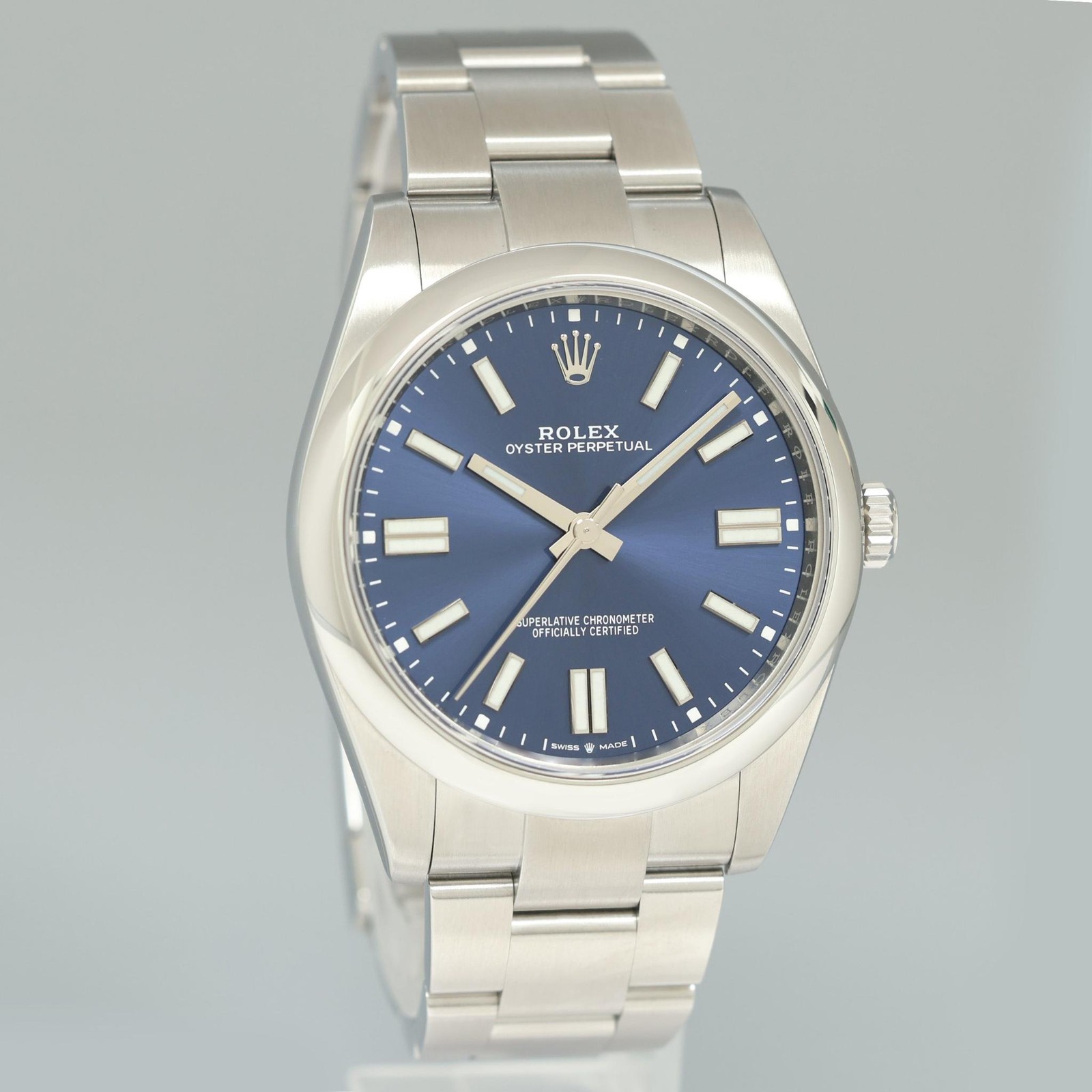MINT 2021 Rolex Oyster Perpetual 41mm Blue Stick Oyster Watch 124300 Box
