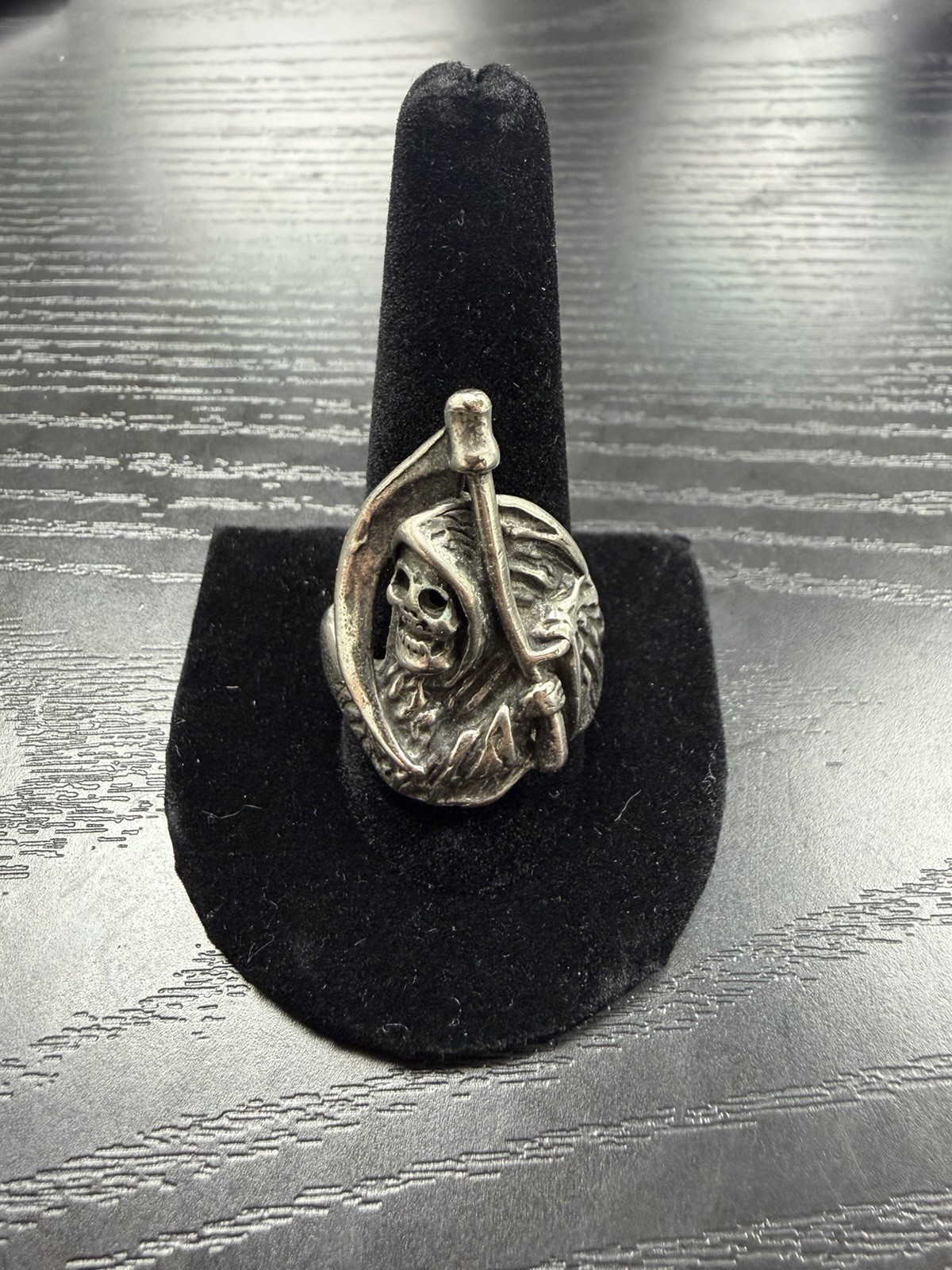 Rare Vintage Big Grim Reaper (925) Sterling Silver Biker Ring Size 12.5 L89