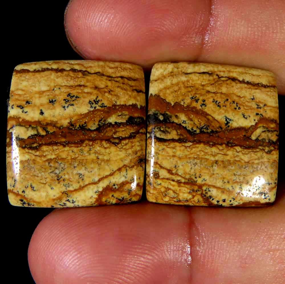 38.30Cts.100% NATURAL RARE DESIGNER PICTURE JASPER MATCHED PAIR LOOSE GEMSTSONES