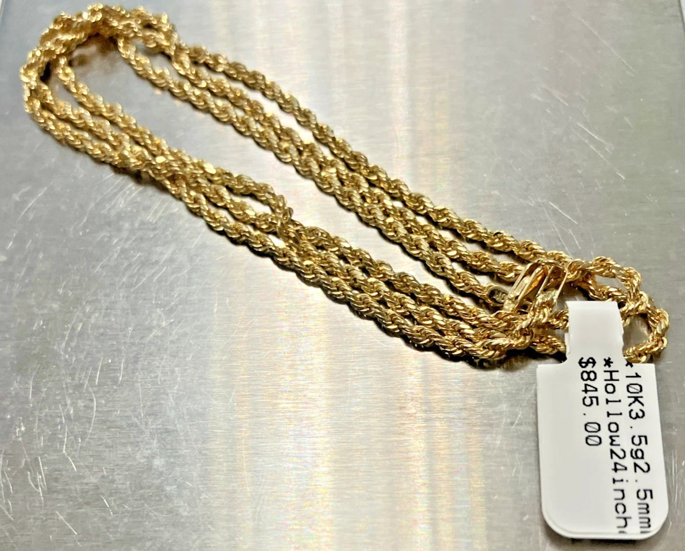 10kt Real Gold Rope Hollow Chain 3.5Grams 2.5mm 24” Necklace GND Brand NWT 10K