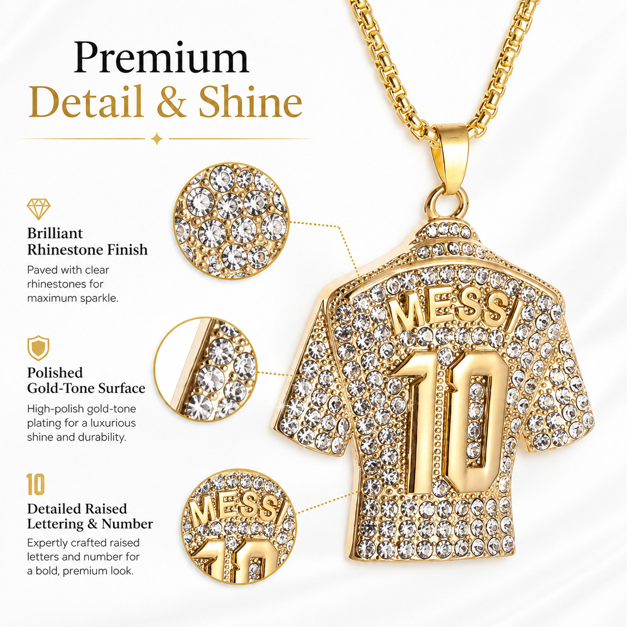 MESSI GOLD NECKLACE – SHINE WITH GOAT LM 10 + EXTRA ACCESSORIES ON US