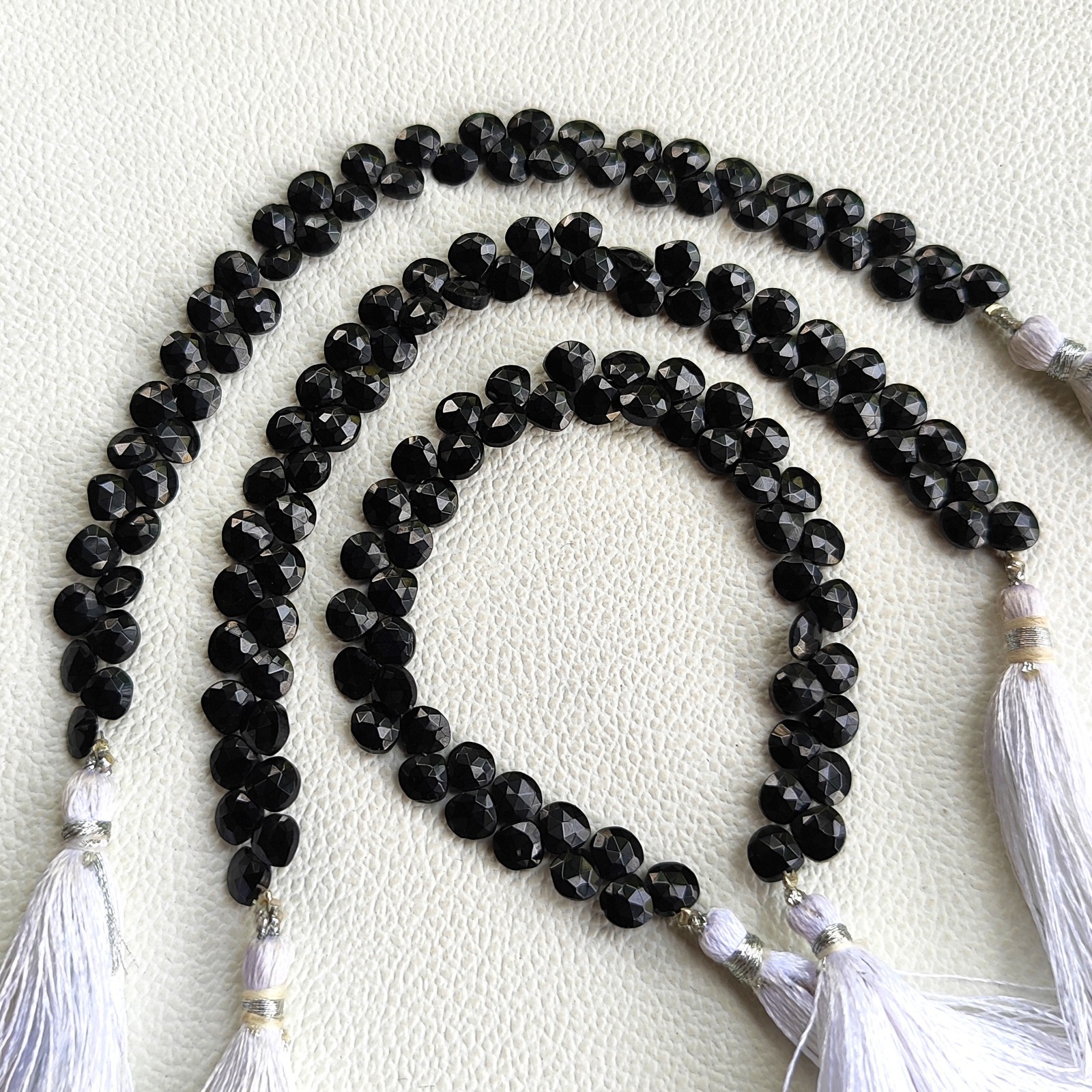 Genuine India Black Spinel 6mm Faceted Heart Briolette Beads 7″ Gemstone Strand