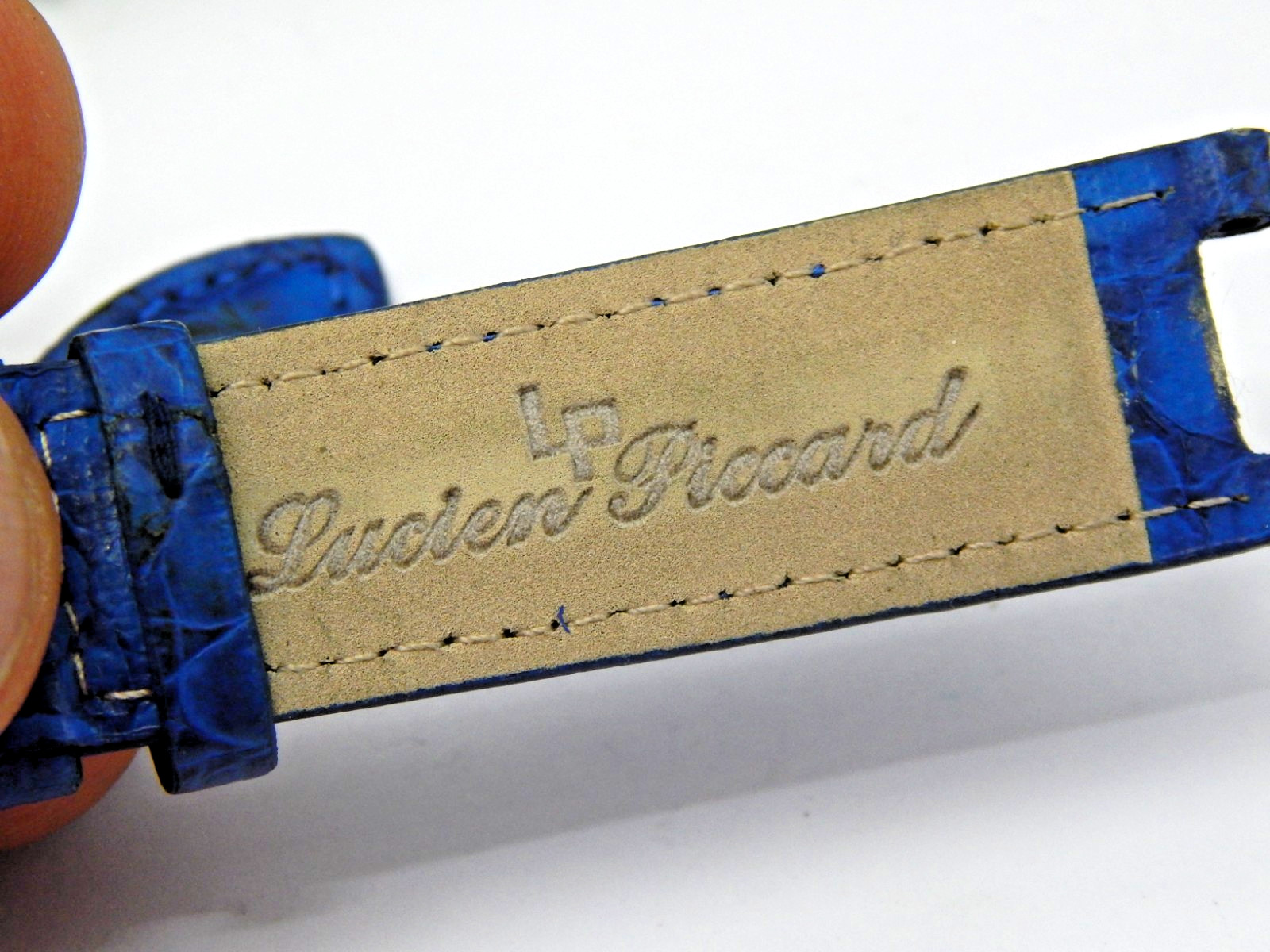 Royal Blue Lucien Piccard Signed Buckle watch band Notched Leather 20mm / 11.8mm