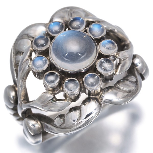 Auth Georg Jensen Ring Moonstone Moonlight Blossom 10 US6-6.25 Silver 925