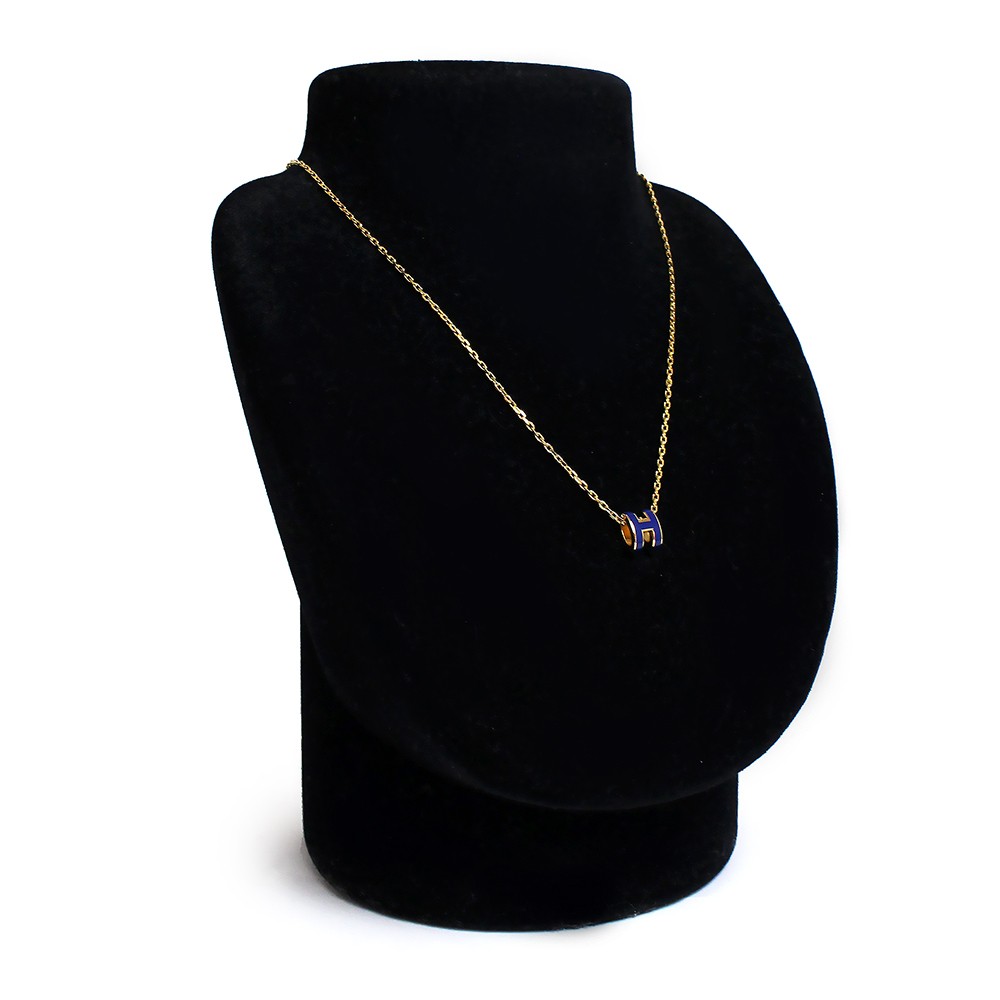 HERMES Pop H Mini Pop H lacquered metal, Bleu Fonce Pendant / Necklace