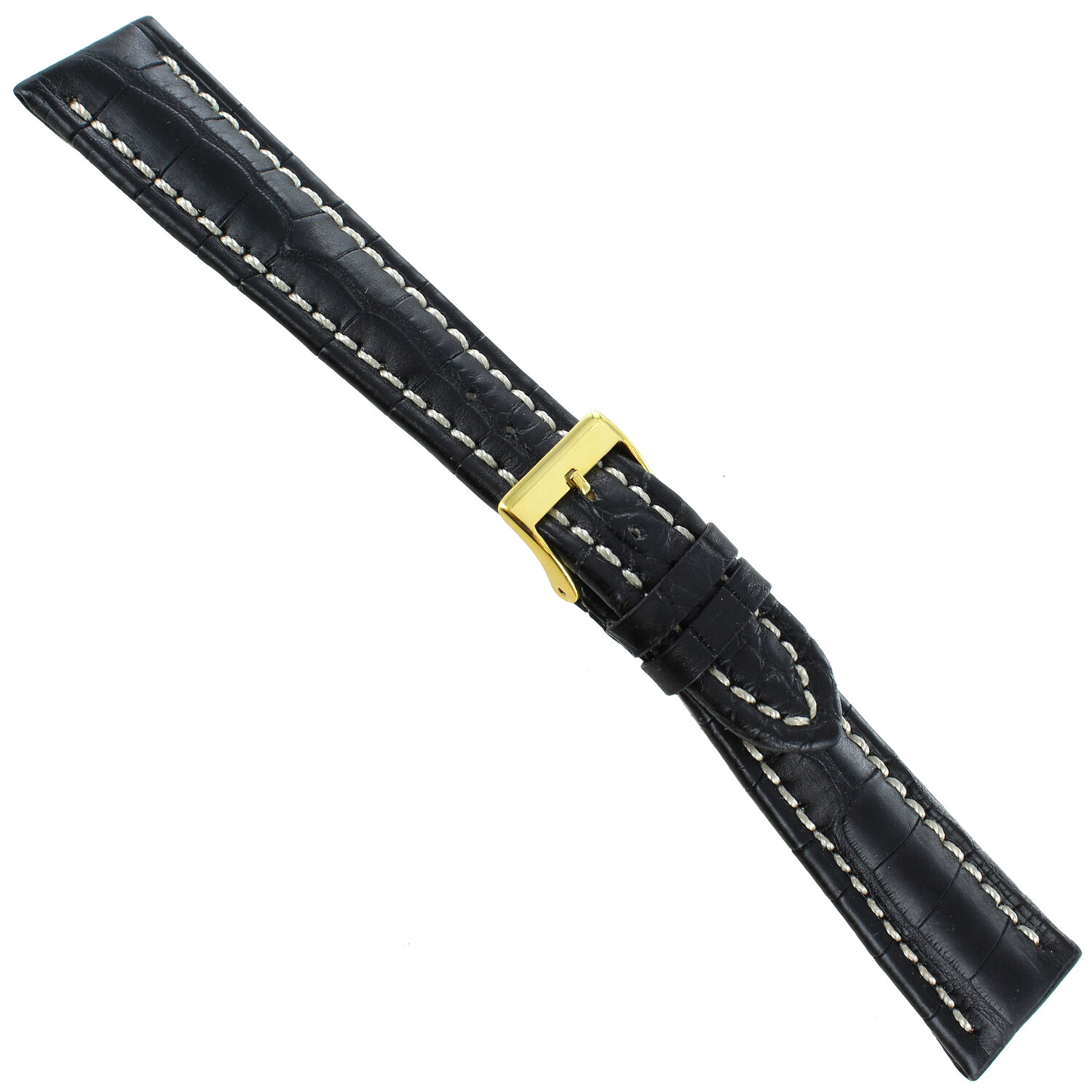 22mm Morellato Matte Black Genuine Alligator Stitched Watch Band LONG 2120