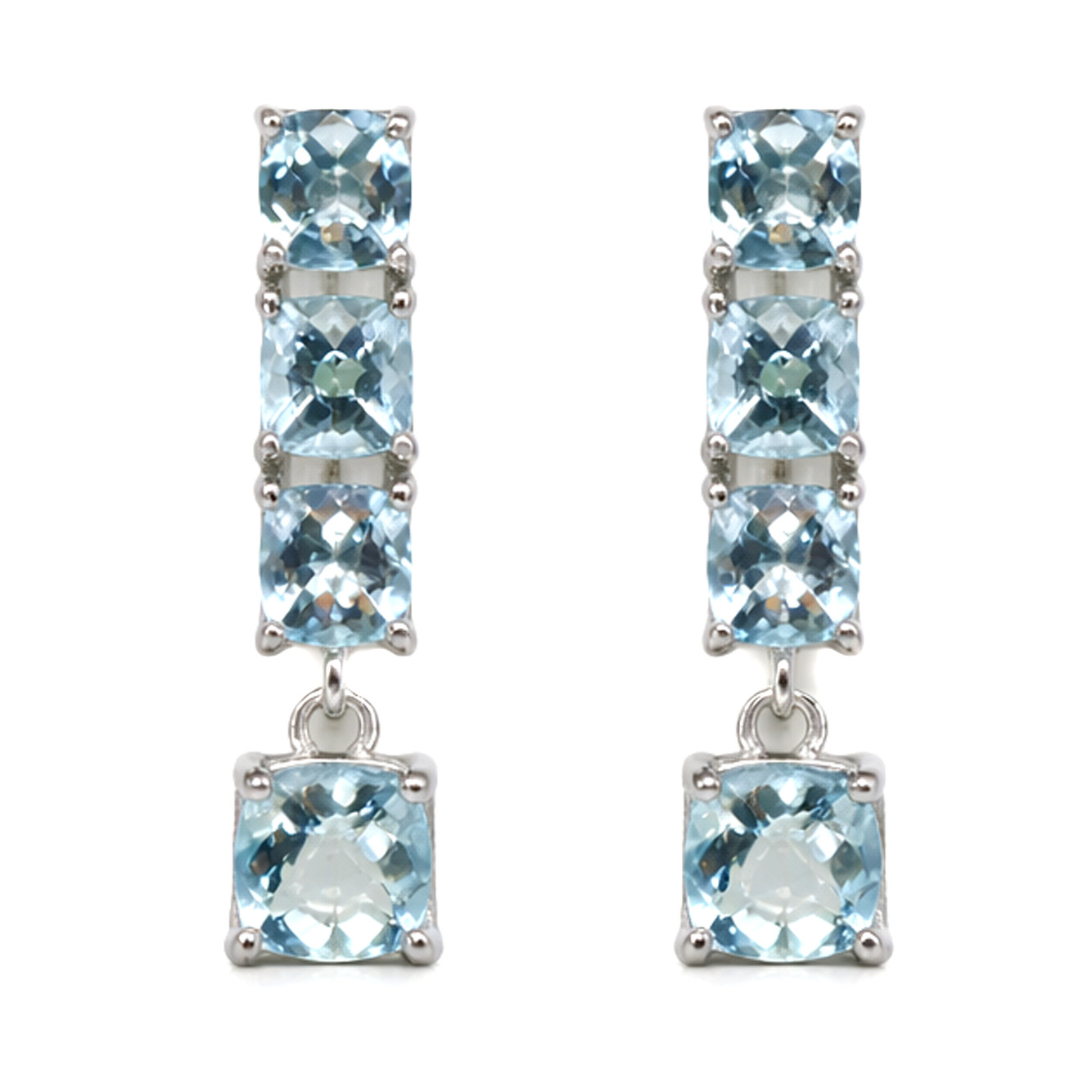 925 Silver 5 x 5 – 4 x 4 MM. Aqua Blue Aquamarine Birthstone Jewelry Earrings
