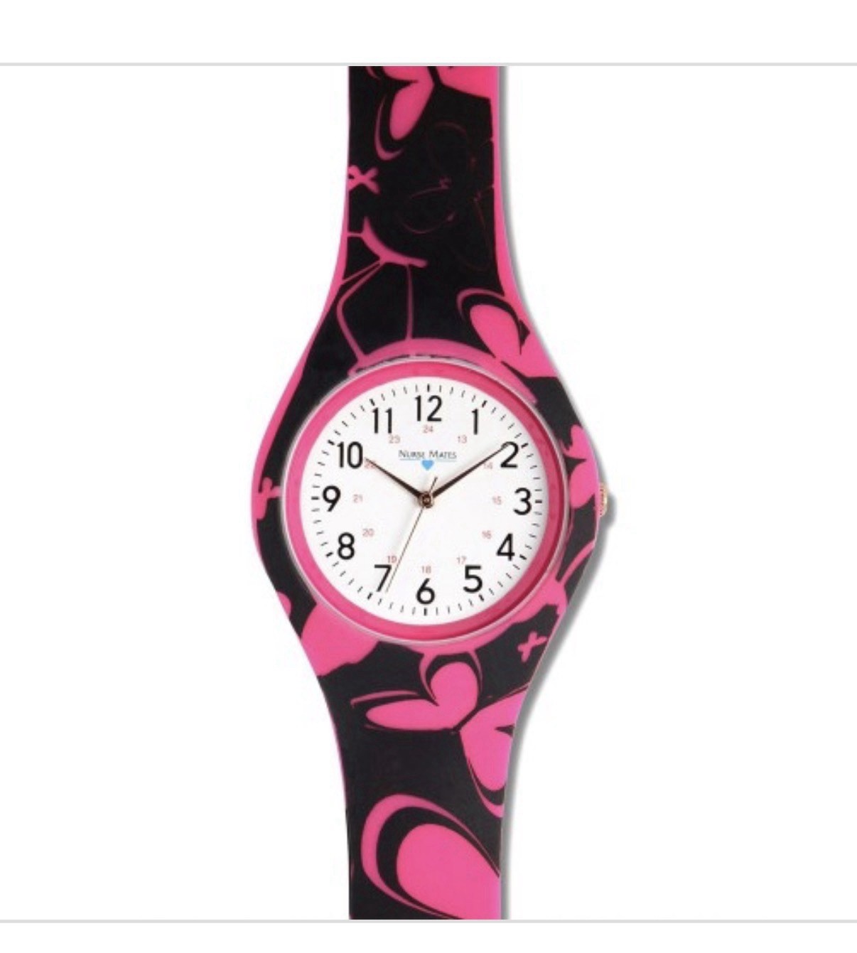 Nurse Mates women’s nurse watch water-resistant silicone strap – Black Pink