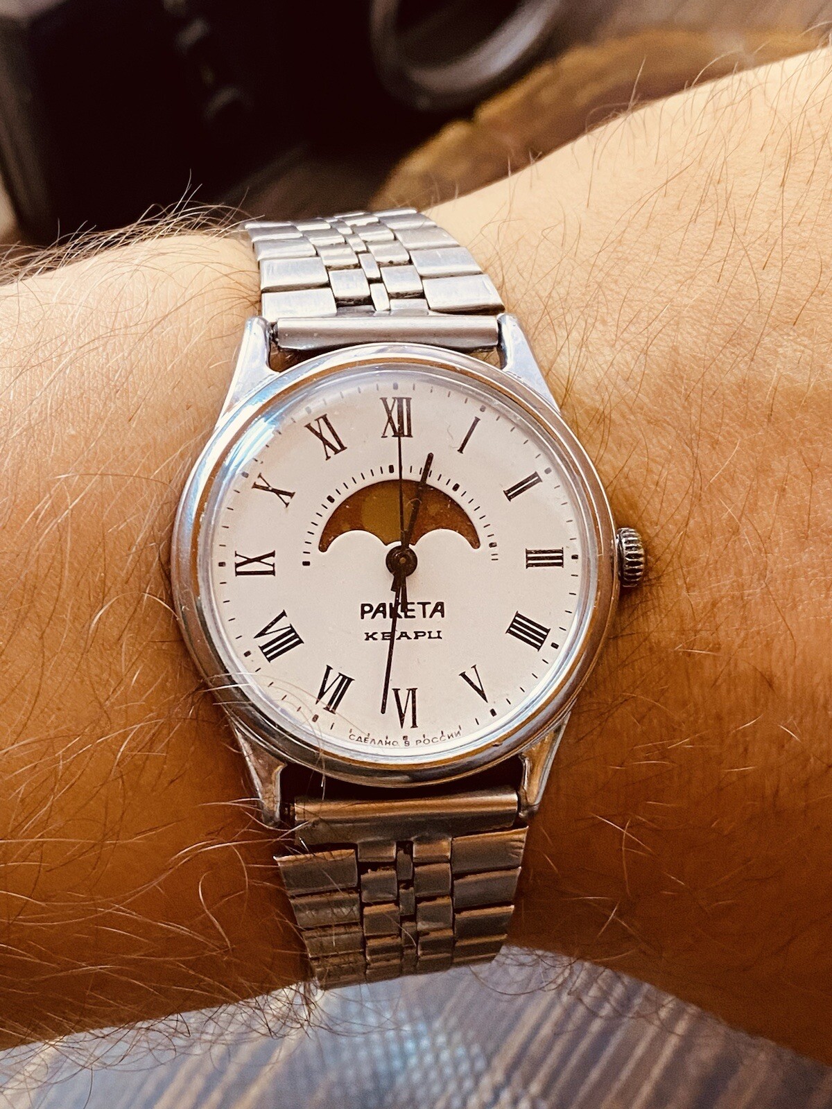 Watch Raketa 2359 Real Moon Phase Calendar watch vintage quartz mens #6458
