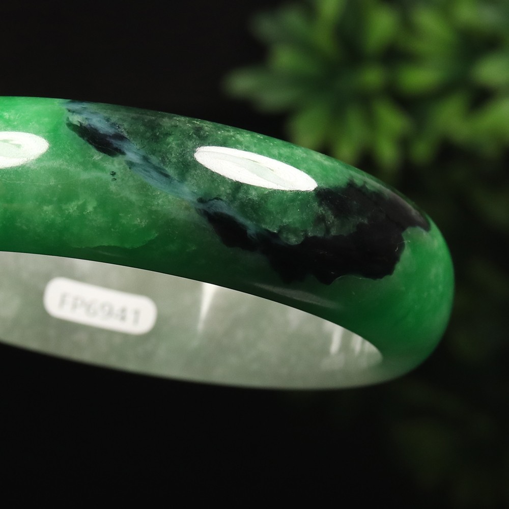 61mm Black Emerald Green Jadeite Jade Bangle Bracelet Burma Jade Bangle A-13935