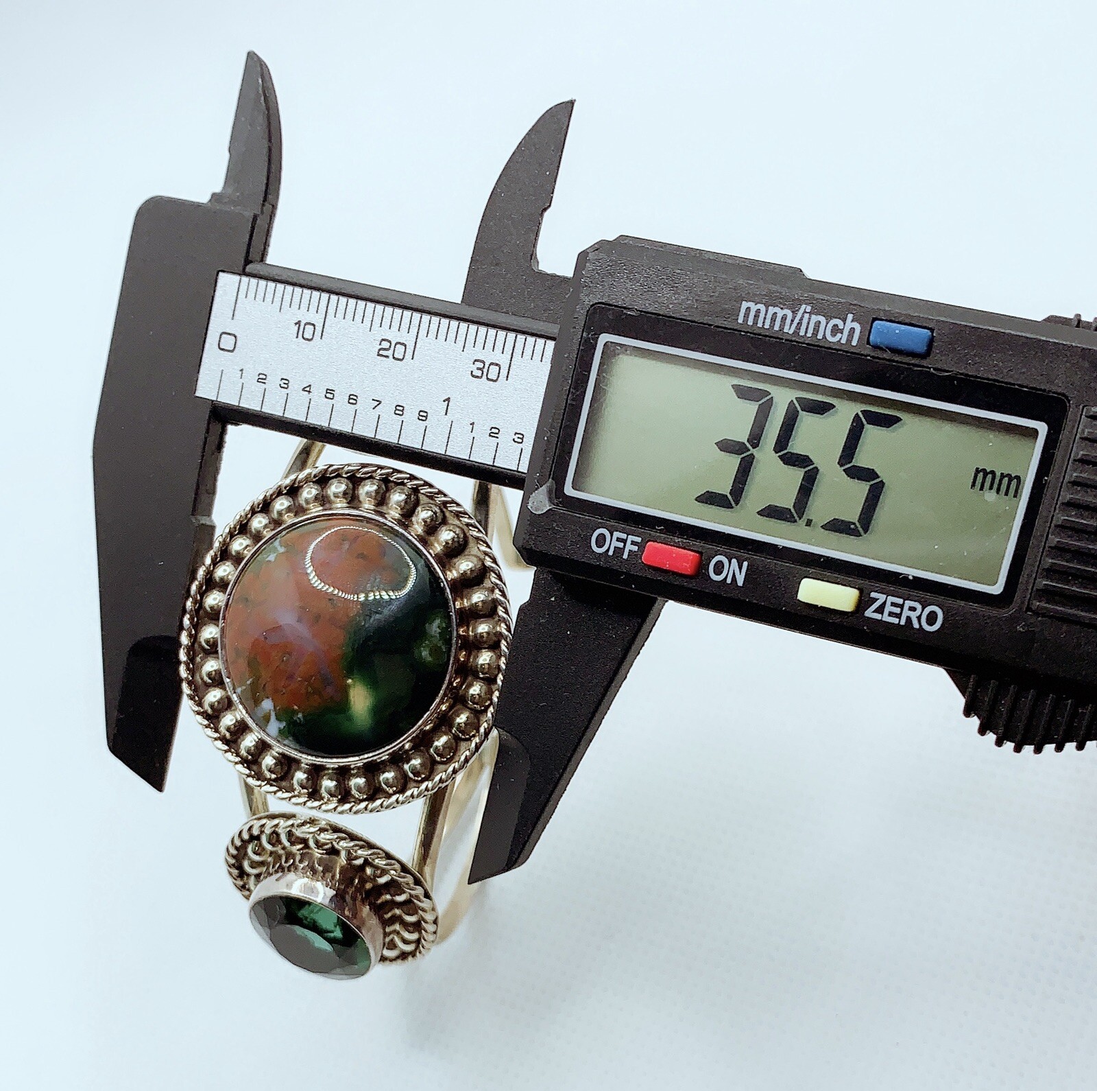 VTG 925 STERLING SILVER OCEAN JASPER & DIAMOND CUT CLASS CUFF BRACELET 43.3g #BK