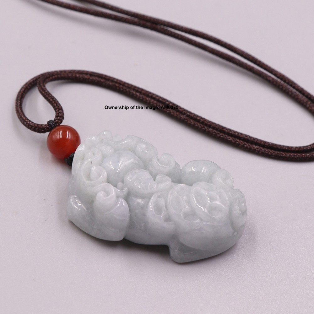Natural Grade A Jade Pendant Jadeite Rich Dragon Pixiu Pendant Cord Necklace