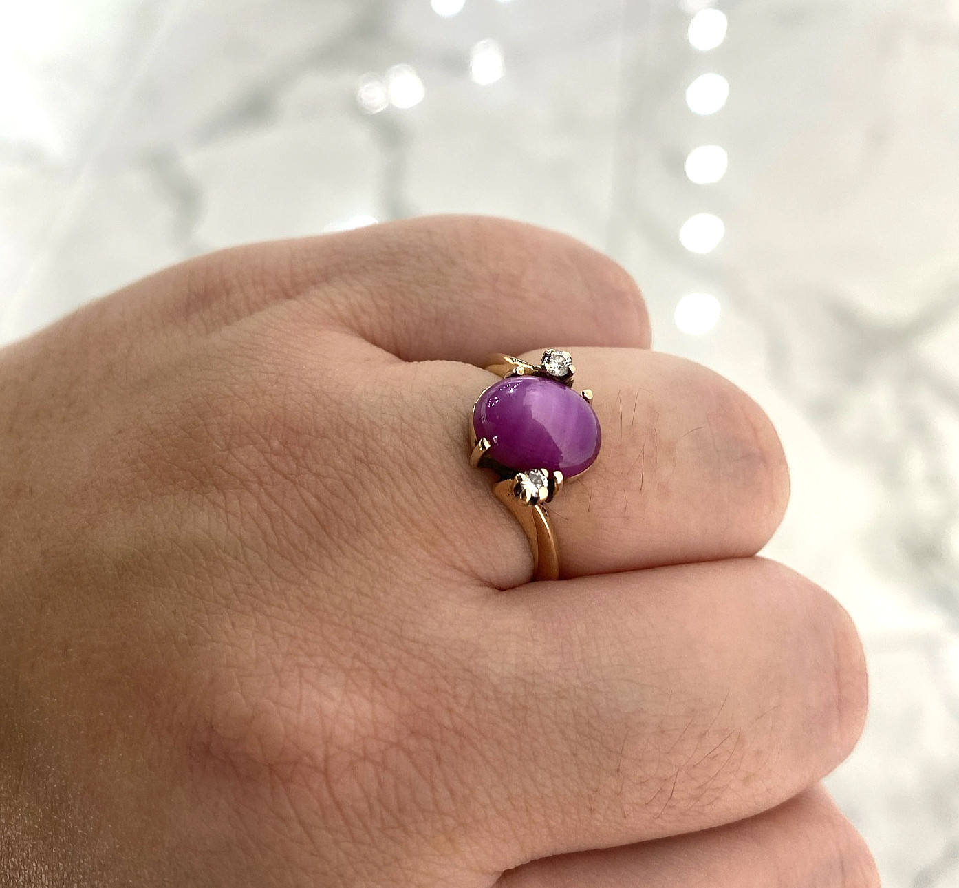 Vintage 14k Yellow Gold Lab Grown Star Sapphire Ruby Gemstone Diamond Ring 6.25