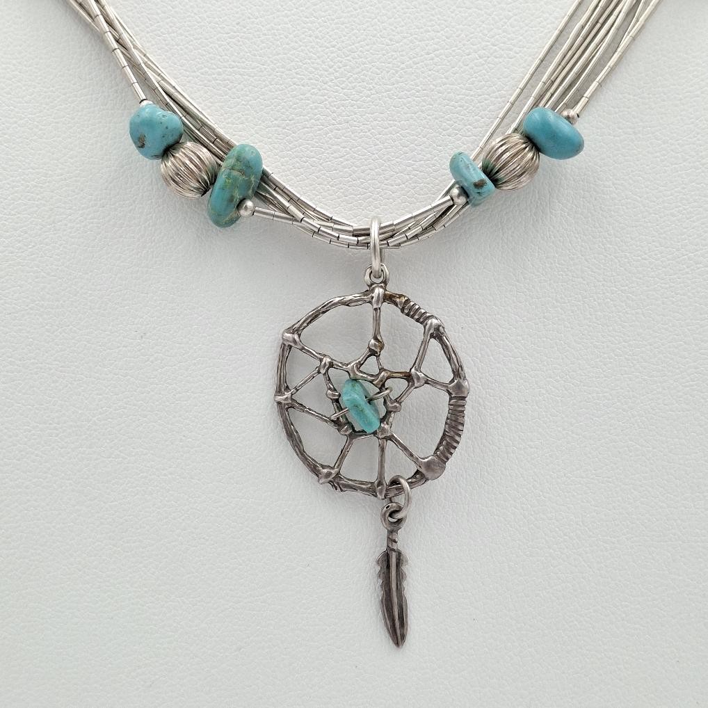 VTG Shube Dakota West Liquid 925 Sterling Silver Dreamcatcher Fetish Necklace