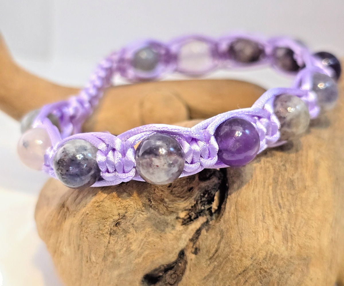 Macrame & Iolite & Amethyst & Moonstone & Labradorite Gemstone Bead Bracelet