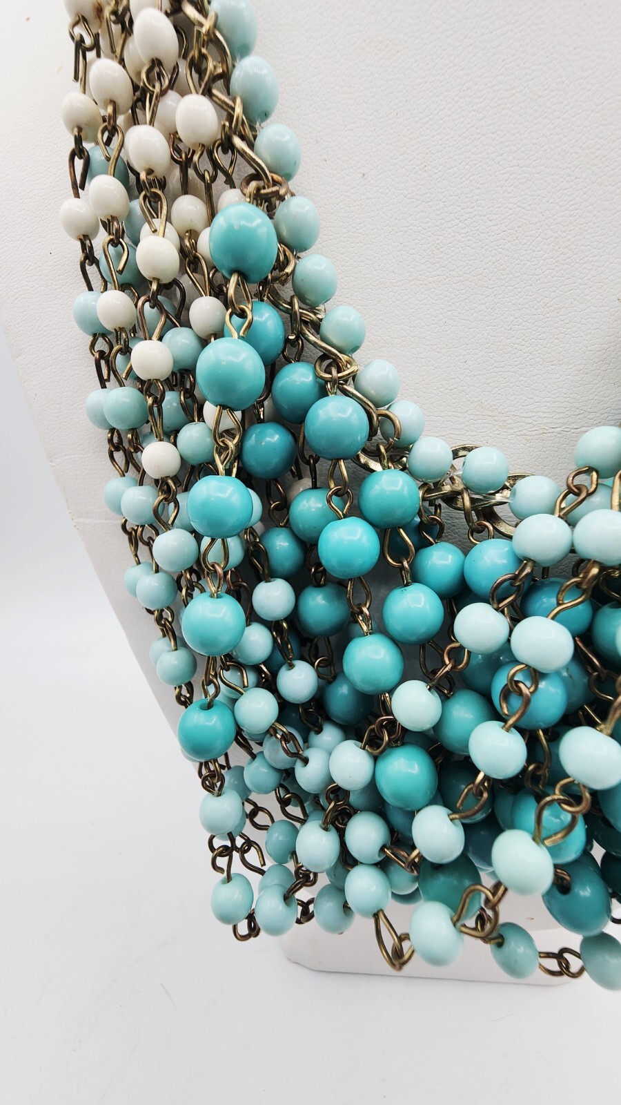 Blue cluster bib statement necklace 14″ choker