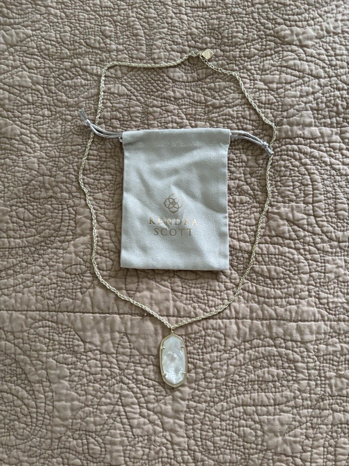 Kendra Scott Gold Tone Hexagon Mother of Pearl Pendant 32in Adj Cable Lobster
