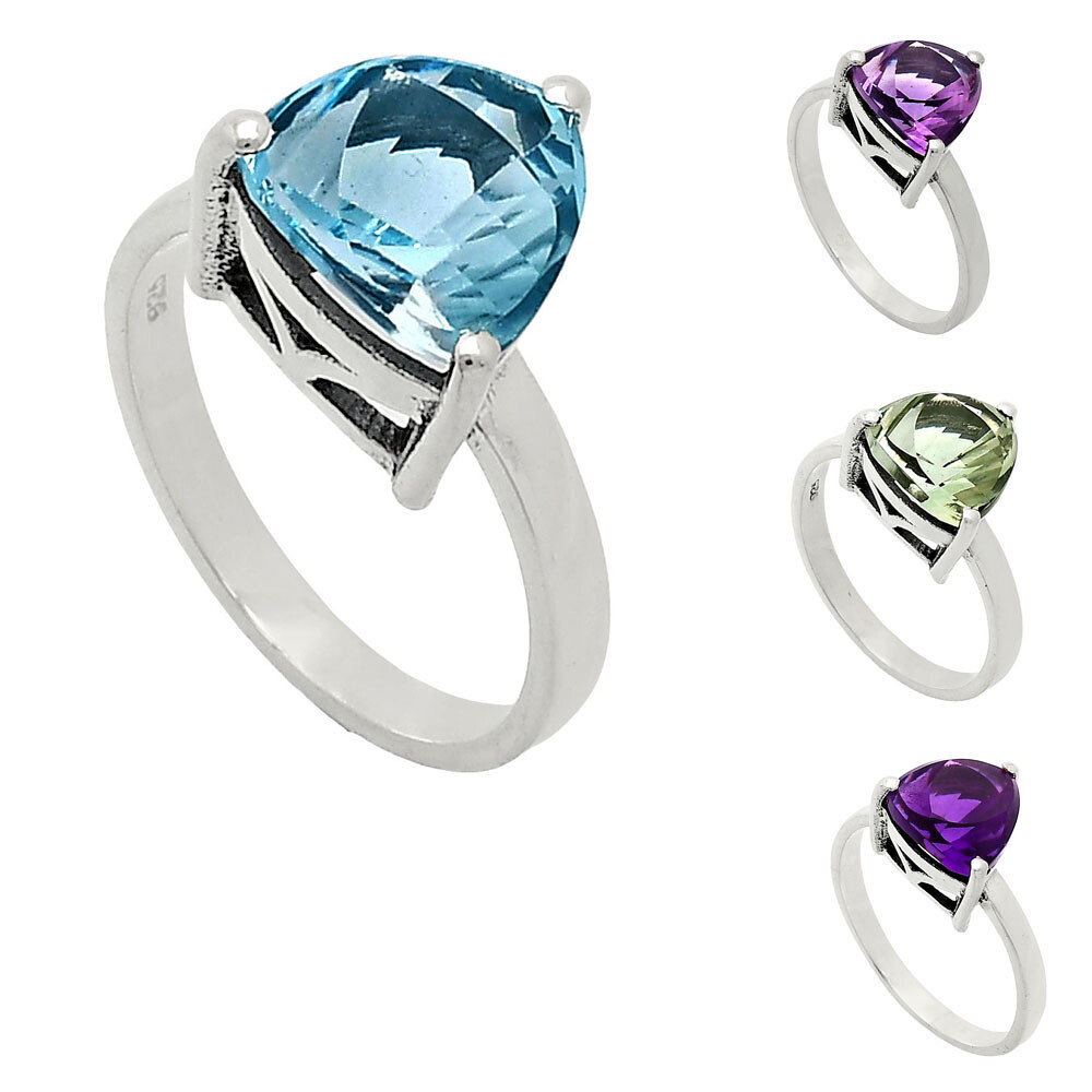Faceted Trillion Natural Gemstone Ring in 925 Sterling Silver for Women AGR1002