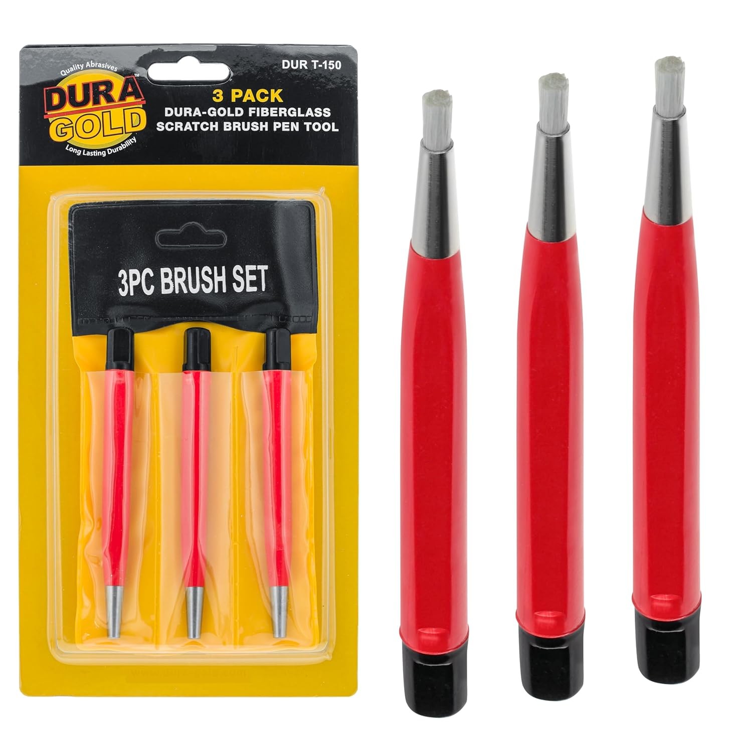 Fiberglass Scratch Brush Pen Dura Gold 3 Pack for Metal